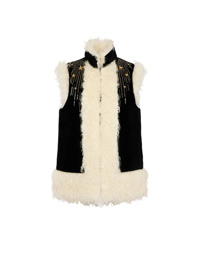La Doublej Sleeveless Folk Jacket Solid Black In Cotton Velvet Embroidered Women Outerwear