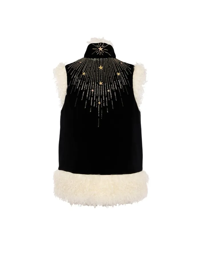 La Doublej Sleeveless Folk Jacket Solid Black In Cotton Velvet Embroidered Women Outerwear