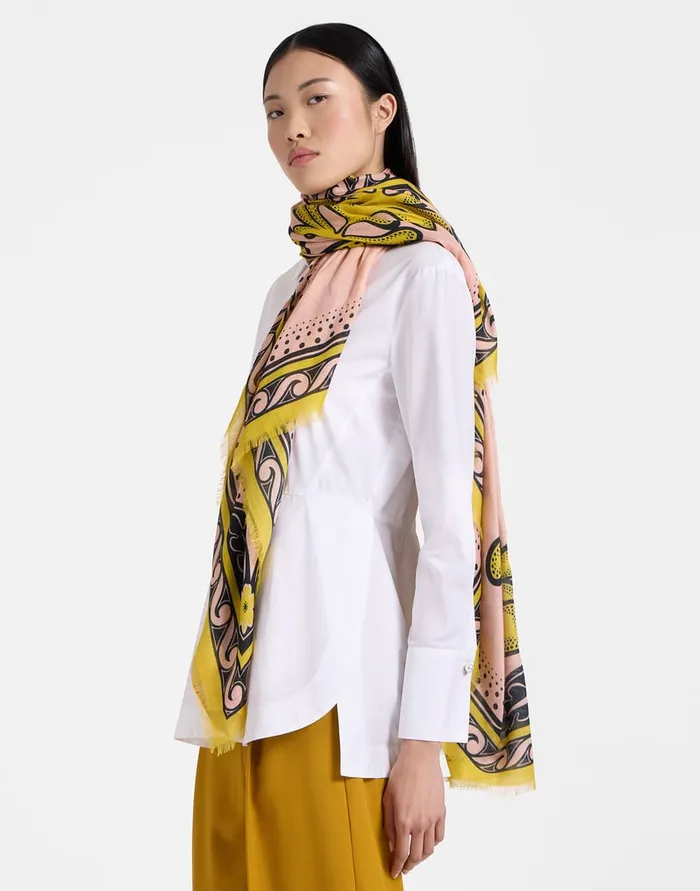 La Doublej Square Scarf Herald Fuchsia In Modal Silk Women Foulards and Scarves