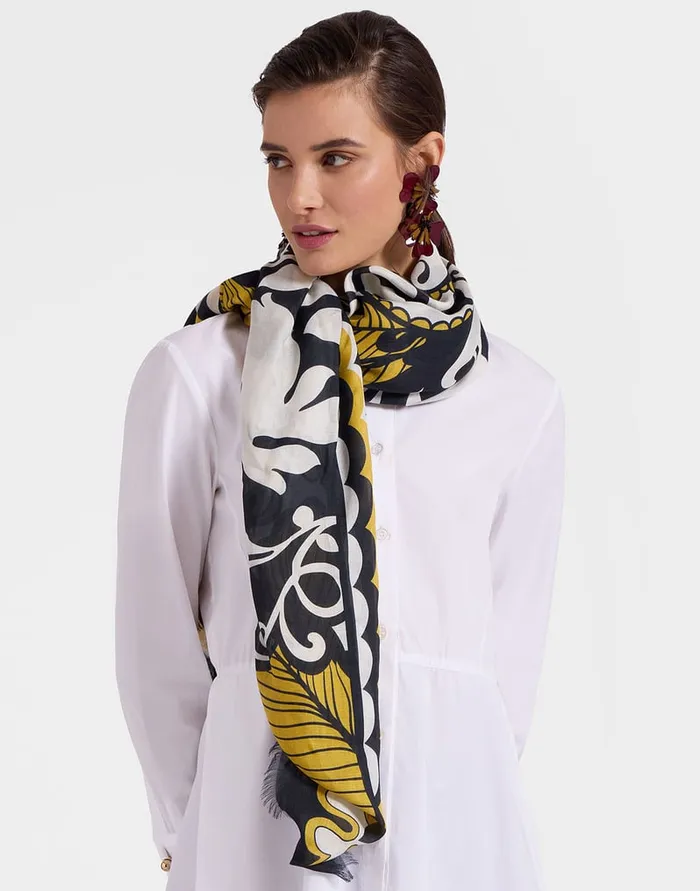 La Doublej Square Scarf Marea Black and White In Modal Silk Women Foulards and Scarves