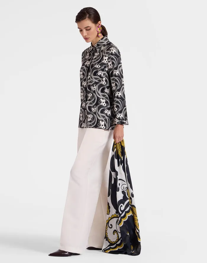 La Doublej Square Scarf Marea Black and White In Modal Silk Women Foulards and Scarves
