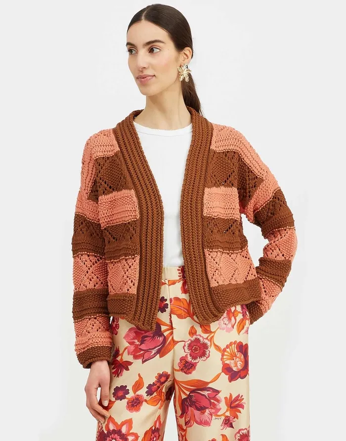La Doublej Summer Bolero Solid Pink In Cable Chain Women Knitwear