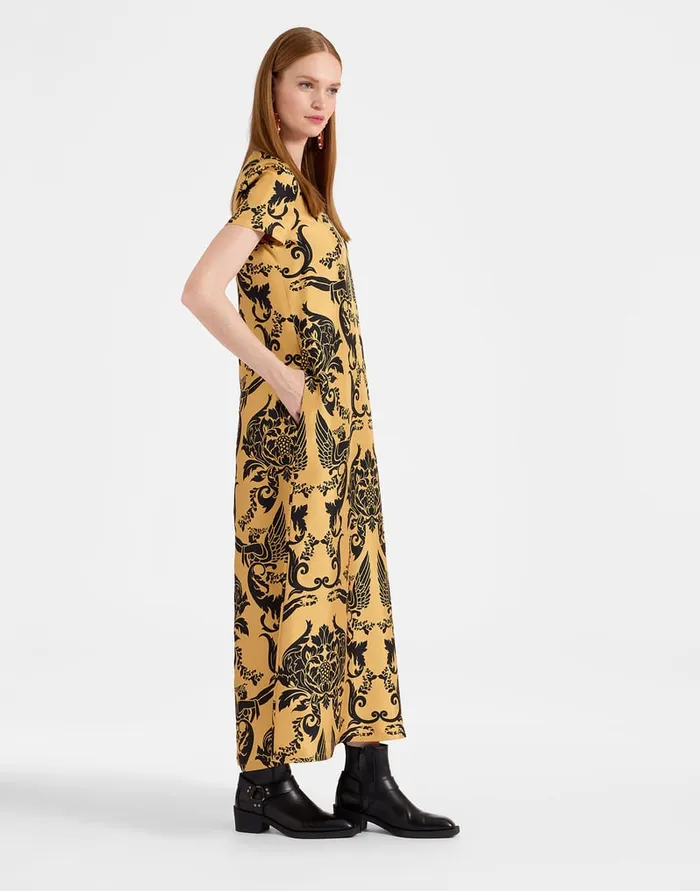La Doublej Swing Dress Cherubs Gold In Silk Twill Women Party Dressing