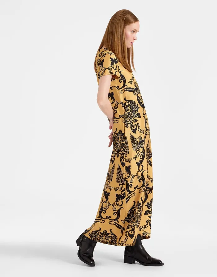 La Doublej Swing Dress Cherubs Gold In Silk Twill Women Party Dressing