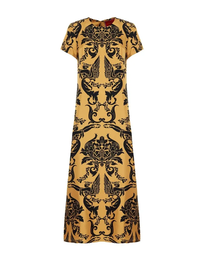 La Doublej Swing Dress Cherubs Gold In Silk Twill Women Party Dressing