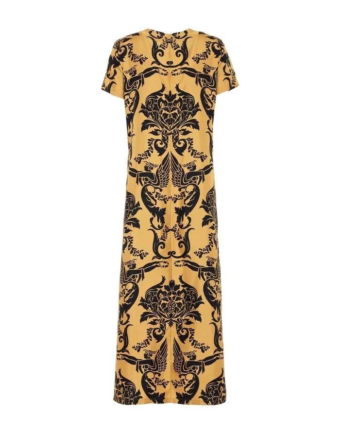 La Doublej Swing Dress Cherubs Gold In Silk Twill Women Party Dressing
