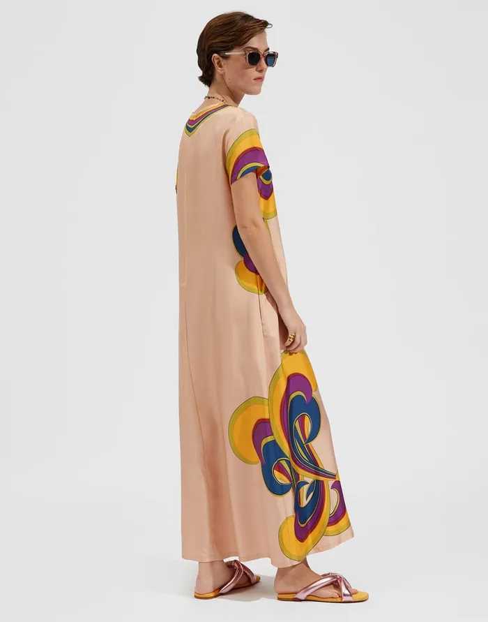La Doublej Swing Dress Rainbow Swirl Rosa Place In Twill Silk Women Party Dressing