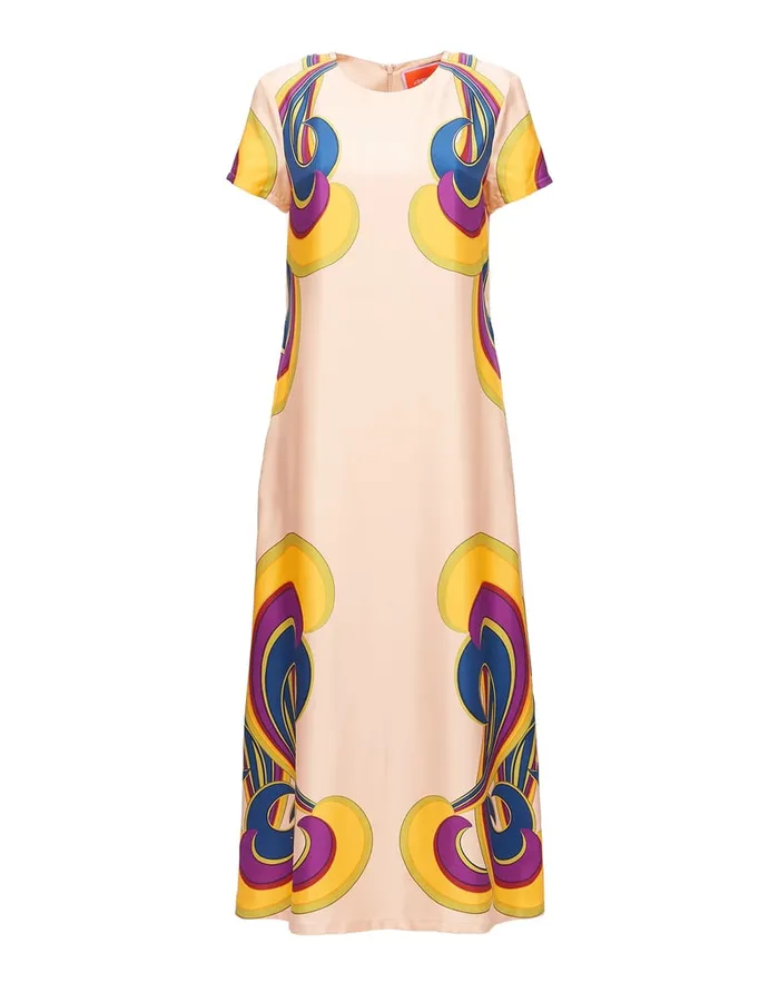 La Doublej Swing Dress Rainbow Swirl Rosa Place In Twill Silk Women Party Dressing