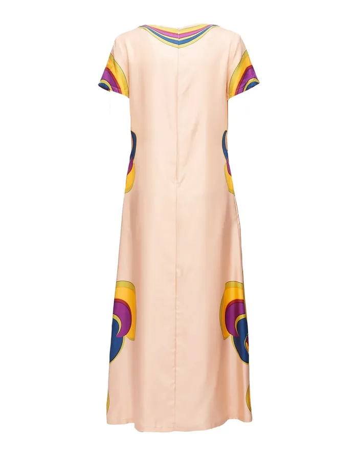 La Doublej Swing Dress Rainbow Swirl Rosa Place In Twill Silk Women Party Dressing