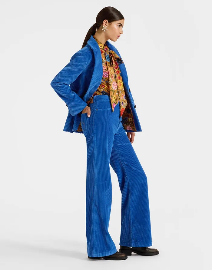 La Doublej The Flare Pants Solid Light Blue In Velvet Corduroy Women Shorts and Pants