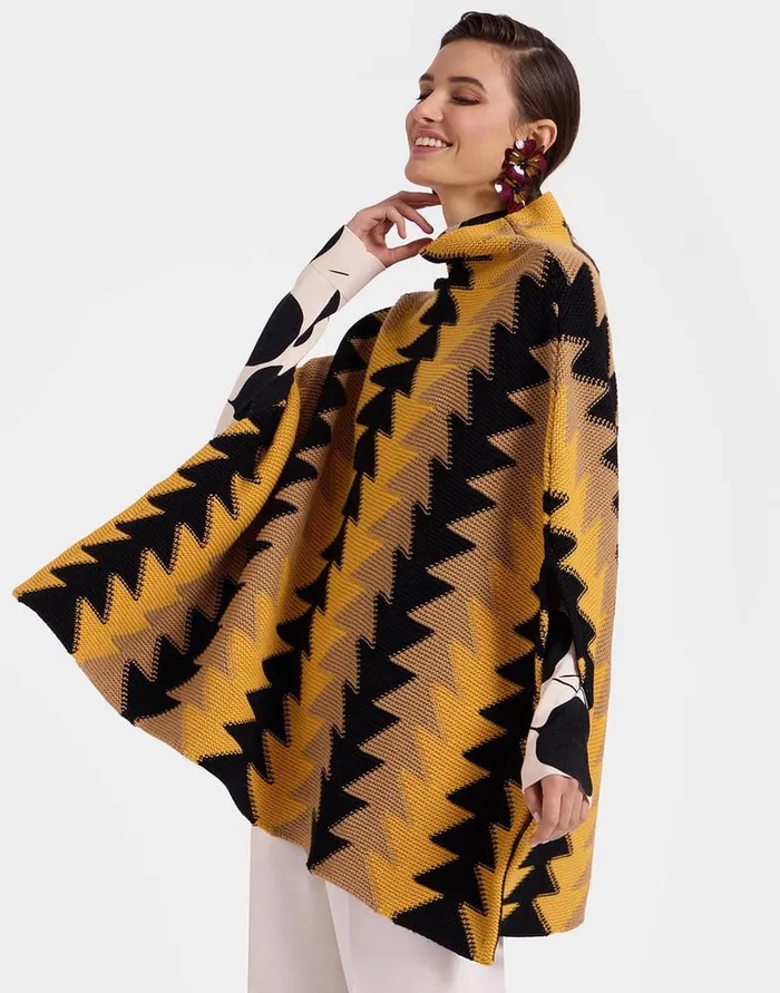La Doublej Trine Cape Yellow In Wool Intarsia Women Knitwear