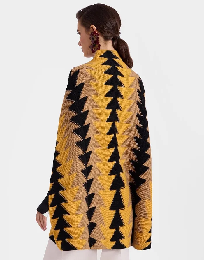 La Doublej Trine Cape Yellow In Wool Intarsia Women Knitwear