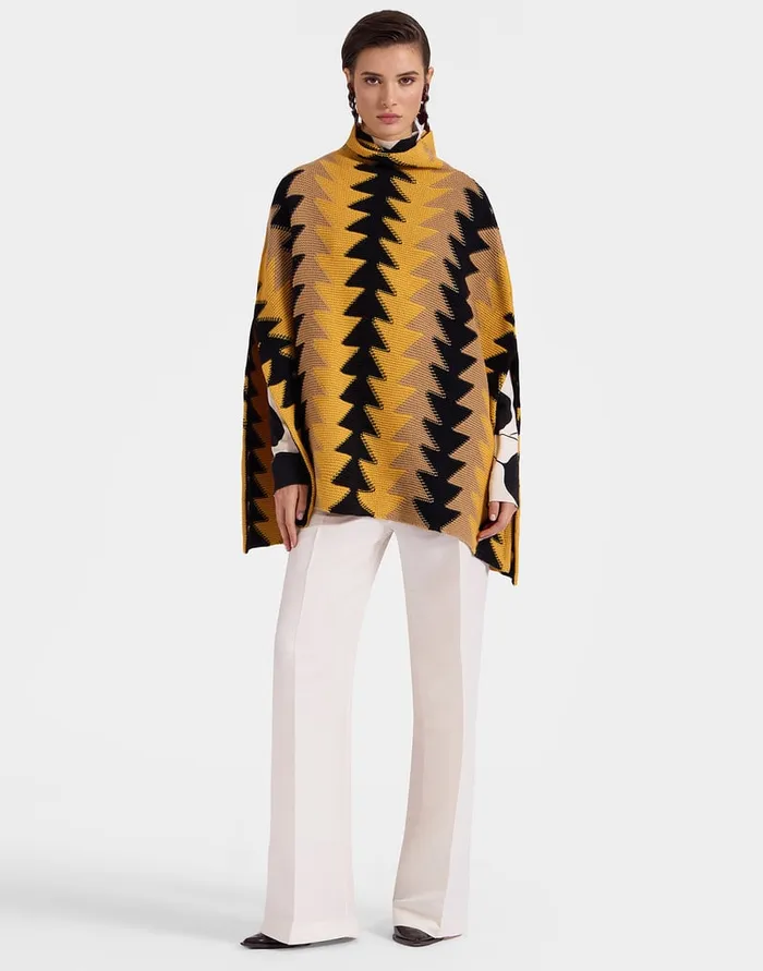 La Doublej Trine Cape Yellow In Wool Intarsia Women Knitwear