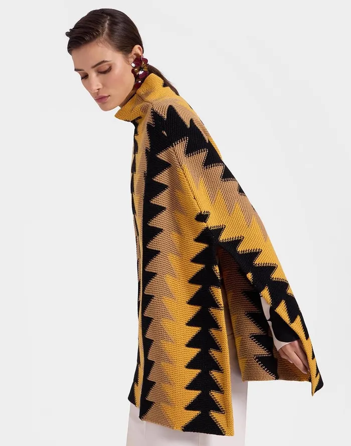 La Doublej Trine Cape Yellow In Wool Intarsia Women Knitwear