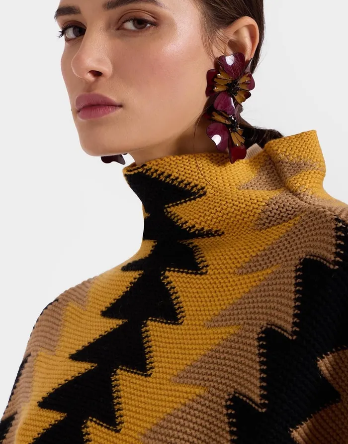 La Doublej Trine Cape Yellow In Wool Intarsia Women Knitwear