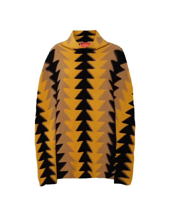 La Doublej Trine Cape Yellow In Wool Intarsia Women Knitwear