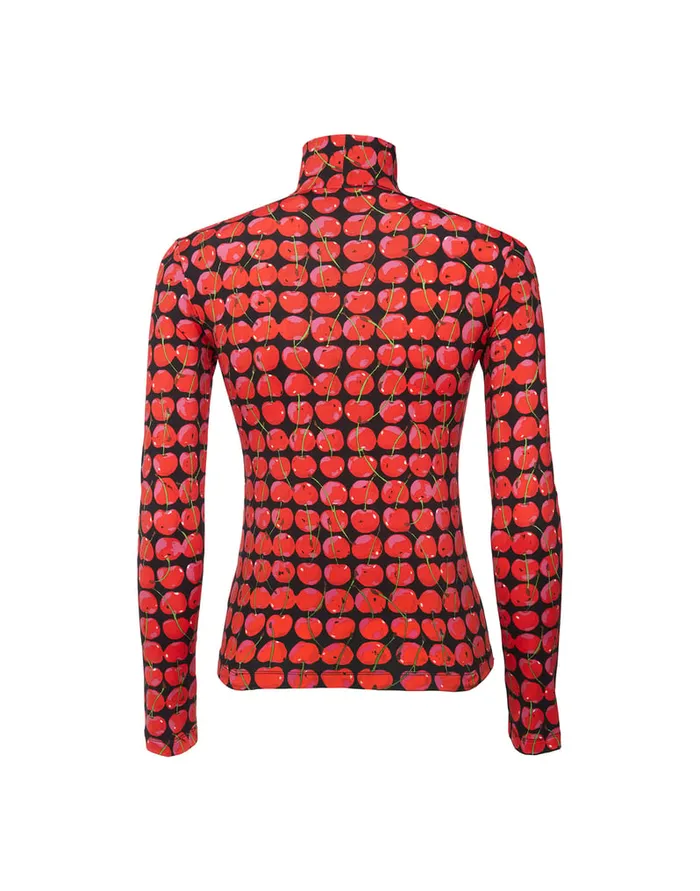 La Doublej Turtleneck Black Cherries In New Skinny Jersey Women Loungewear