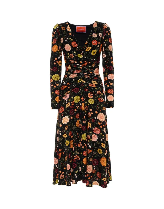 La Doublej Vaudeville Dress Botticelli Black In Velvet Stretch Women Dresses