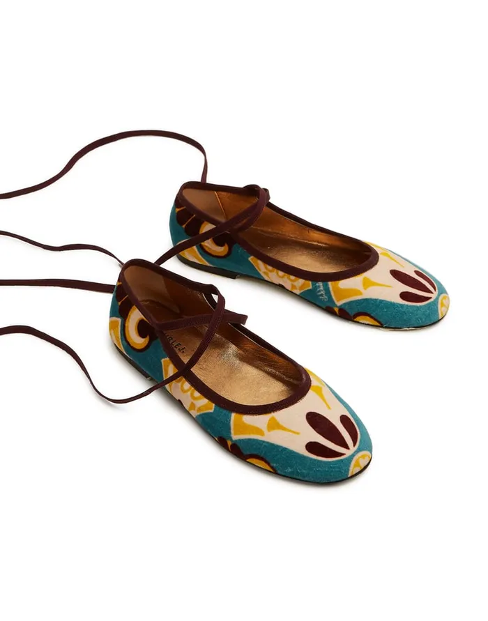 La Doublej Winter Ballerina Flats Dendera Light Blue In Cotton Velvet Women Shoes