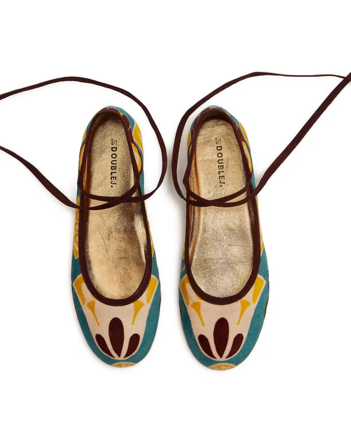 La Doublej Winter Ballerina Flats Dendera Light Blue In Cotton Velvet Women Shoes
