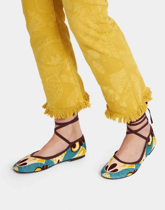 La Doublej Winter Ballerina Flats Dendera Light Blue In Cotton Velvet Women Shoes