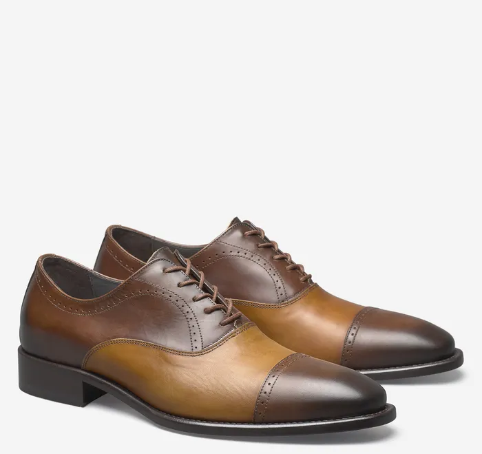LaceUps Ellsworth Cap Toe BrownTan Italian Calfskin 8211 Johnston and Murphy Men