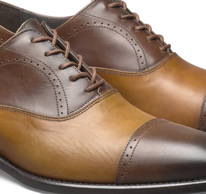 LaceUps Ellsworth Cap Toe BrownTan Italian Calfskin 8211 Johnston and Murphy Men