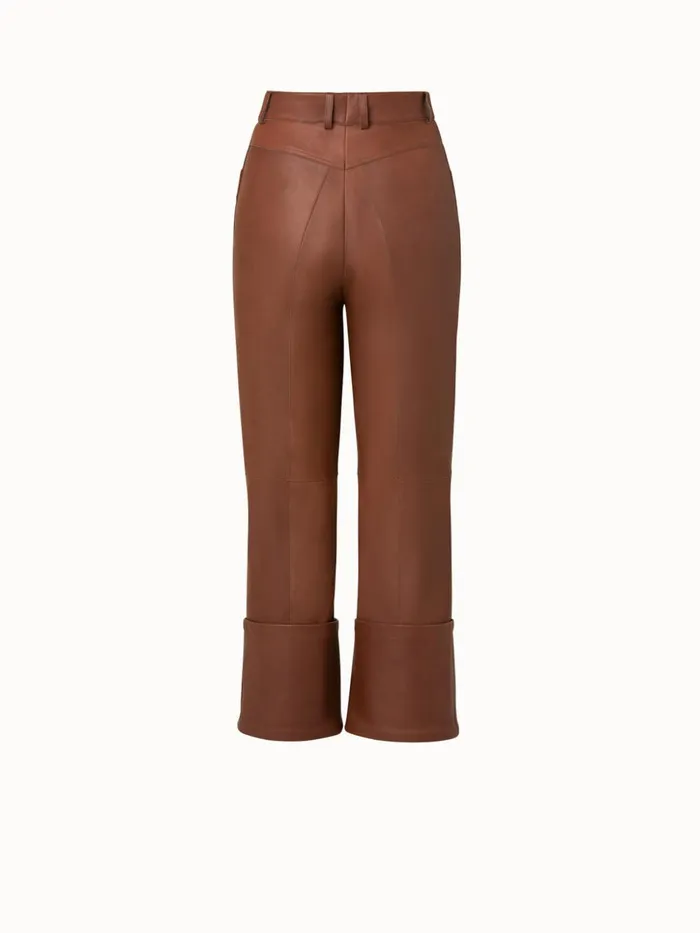 Lamb Nappa Leather High Waist Wide Leg Pants Chestnut Women Akris Pants