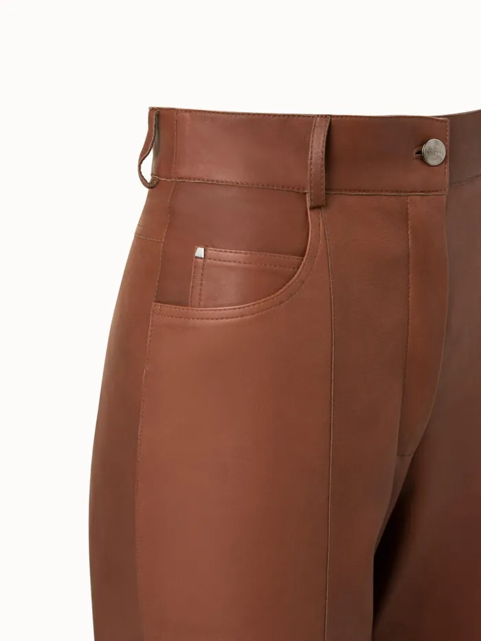 Lamb Nappa Leather High Waist Wide Leg Pants Chestnut Women Akris Pants