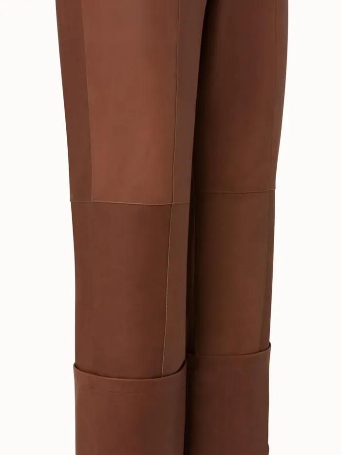 Lamb Nappa Leather High Waist Wide Leg Pants Chestnut Women Akris Pants