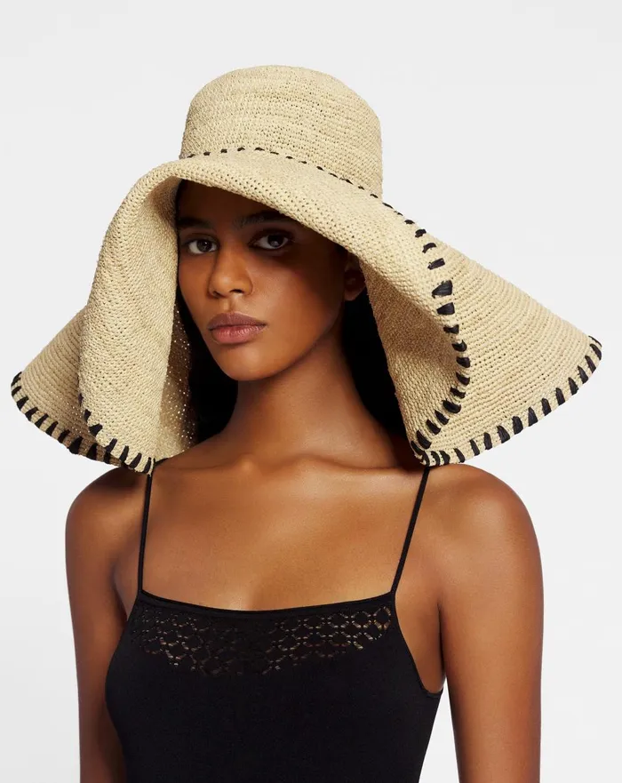 Lanvin Capeline Hat In Raffia Naturalblack Women Lanvin Hats Lanvin Capeline Hat In Raffia Naturalblack Women Lanvin Hats