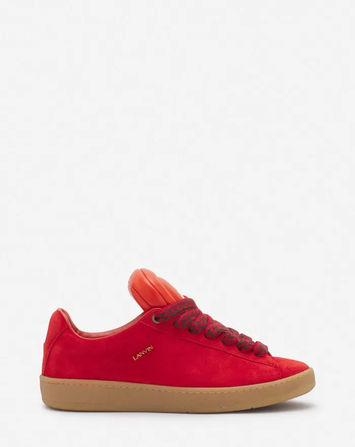 Lanvin X Future Hyper Curb Sneakers In Leather And Suede For Men Poppy Redorange Men Lanvin Curb Lite Lanvin X Future Hyper Curb Sneakers In Leather And Suede For Men Poppy Redorange Men Lanvin Curb Lite