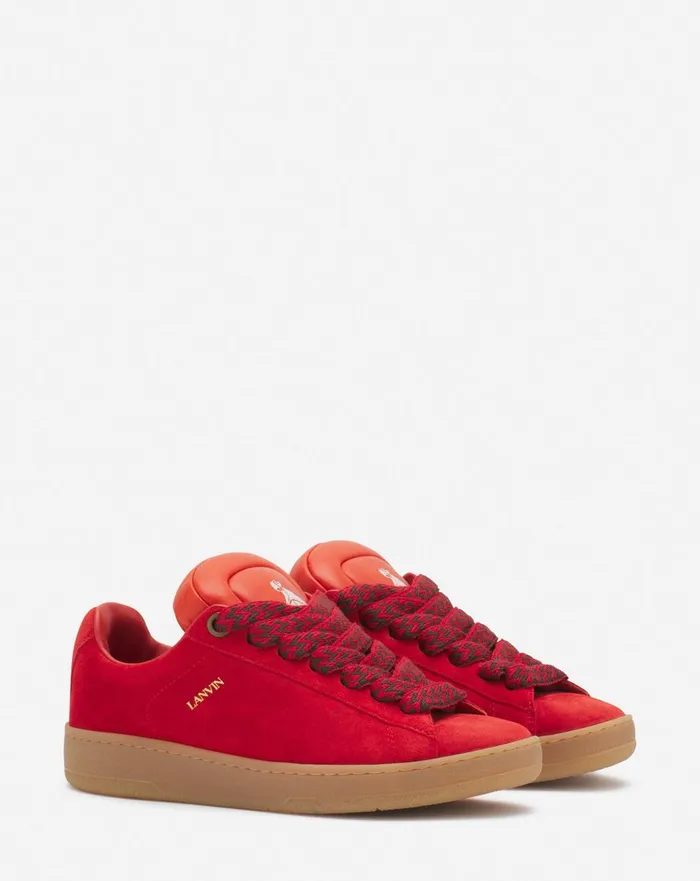 Lanvin X Future Hyper Curb Sneakers In Leather And Suede For Men Poppy Redorange Men Lanvin Curb Lite Lanvin X Future Hyper Curb Sneakers In Leather And Suede For Men Poppy Redorange Men Lanvin Curb Lite