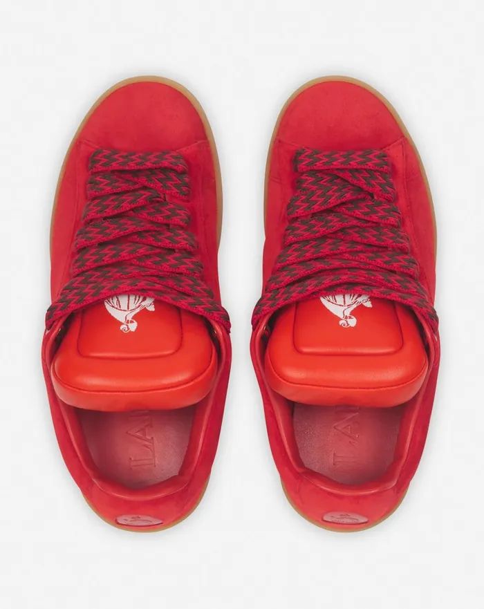 Lanvin X Future Hyper Curb Sneakers In Leather And Suede For Men Poppy Redorange Men Lanvin Curb Lite Lanvin X Future Hyper Curb Sneakers In Leather And Suede For Men Poppy Redorange Men Lanvin Curb Lite