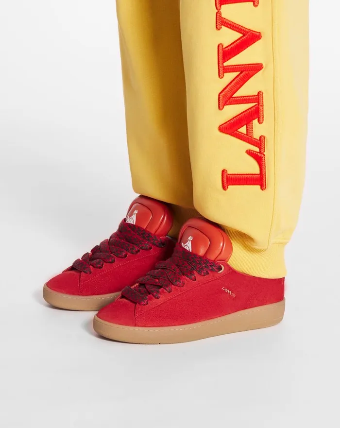Lanvin X Future Hyper Curb Sneakers In Leather And Suede For Men Poppy Redorange Men Lanvin Curb Lite Lanvin X Future Hyper Curb Sneakers In Leather And Suede For Men Poppy Redorange Men Lanvin Curb Lite