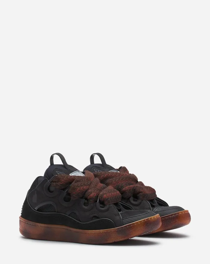 Leather Curb Sneakers Dark Brownbrown Women Lanvin Sneakers