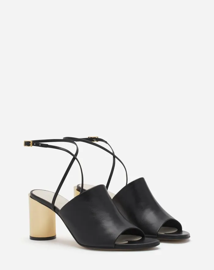 Leather Sequence By Lanvin Chunky Heeled Sandals Blackgold Women Lanvin Sandals and Mules