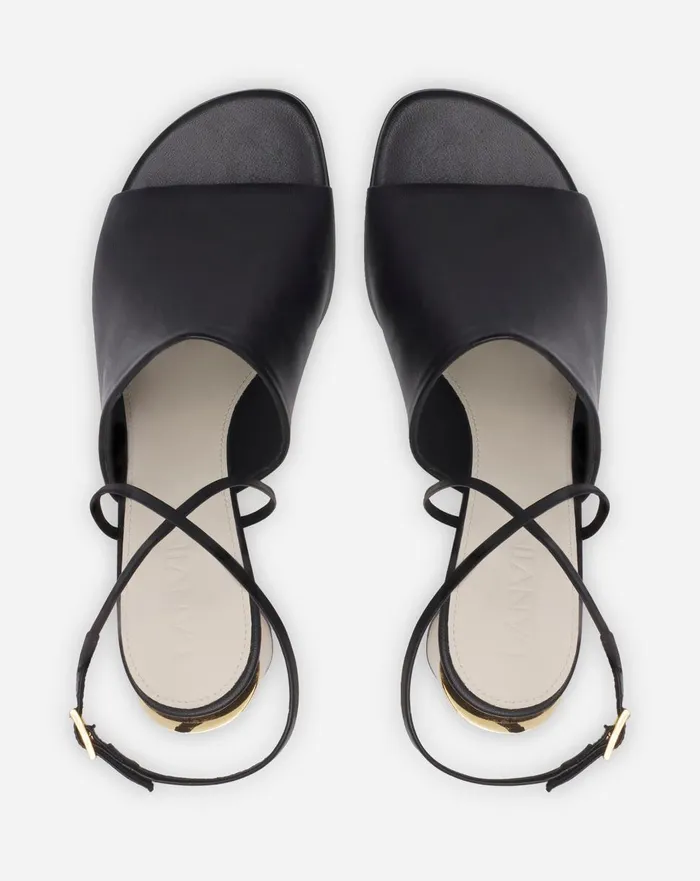 Leather Sequence By Lanvin Chunky Heeled Sandals Blackgold Women Lanvin Sandals and Mules