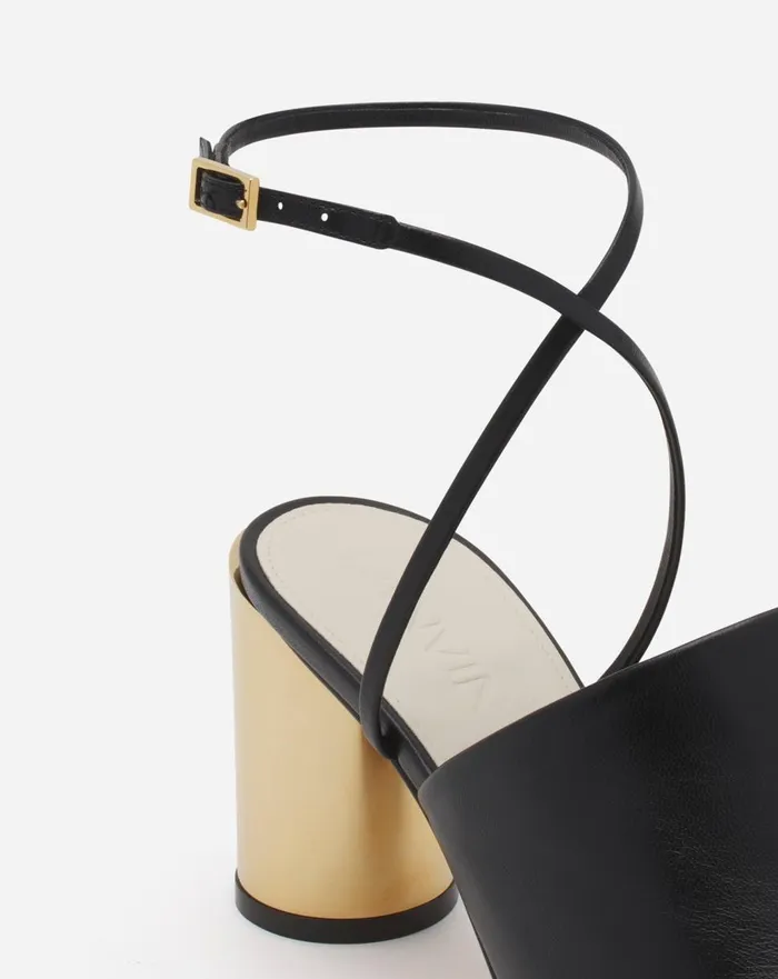 Leather Sequence By Lanvin Chunky Heeled Sandals Blackgold Women Lanvin Sandals and Mules