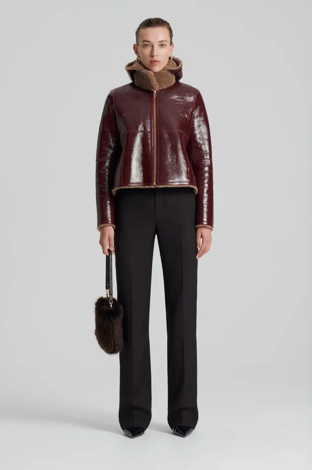 Leather SHEARLING JACKET RASBRRYCAMEL 8211 Scanlan Theodore Women