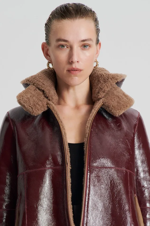 Leather SHEARLING JACKET RASBRRYCAMEL 8211 Scanlan Theodore Women