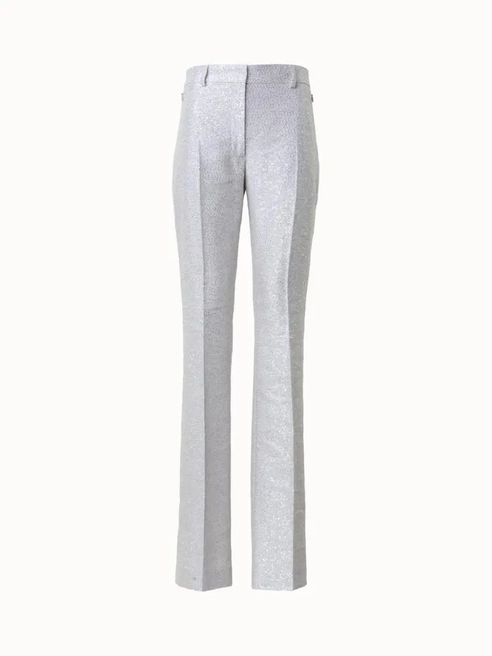 Linen Blend Bootcut Pants With Sequins Greige Women Akris Pants
