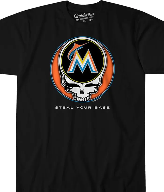 Liquid Blue Athletic TShirt Men Miami Marlins Steal Your Base Black Athletic TShirt