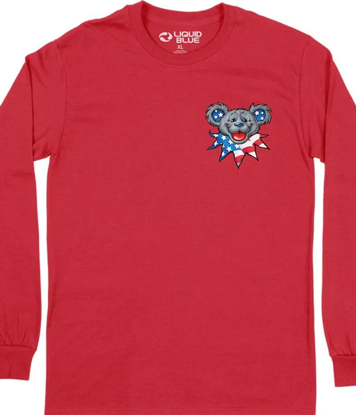 Liquid Blue Long Sleeve Men Patriot Bear Head Chest Long Sleeve TShirt