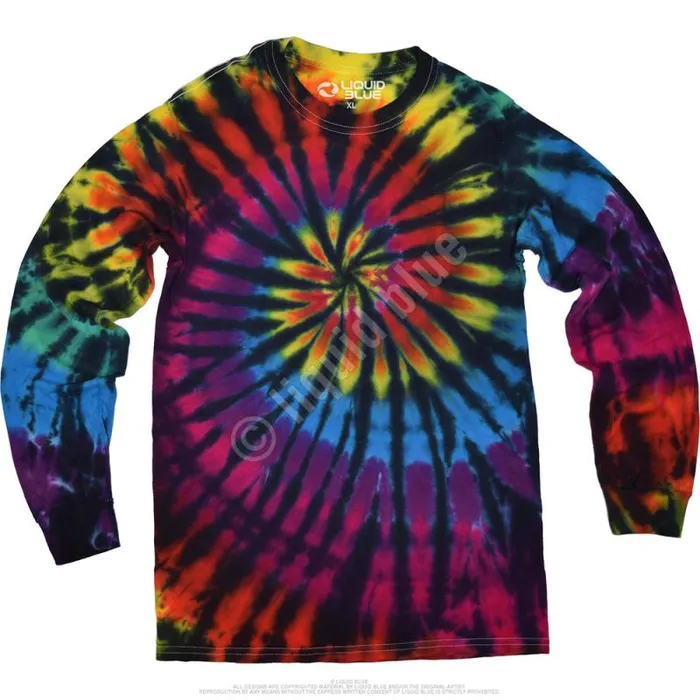 Liquid Blue Long Sleeve Men Rainbow Spiral Streak Unprinted TieDye Long Sleeve TShirt