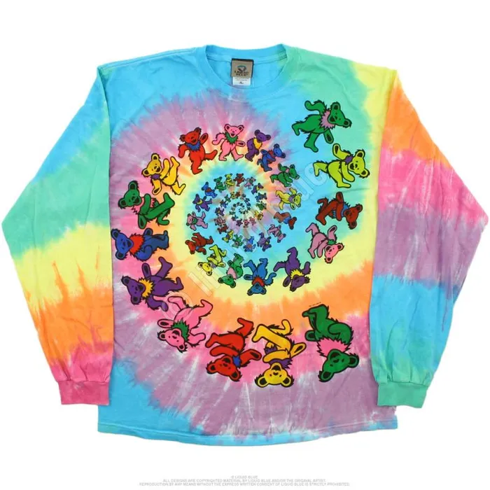 Liquid Blue Long Sleeve Men Spiral Bears TieDye Long Sleeve TShirt
