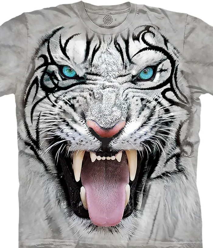 Liquid Blue TShirt Men Big Face Tribal White Tiger Classic Cotton TShirt