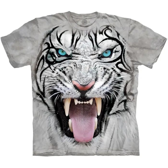Liquid Blue TShirt Men Big Face Tribal White Tiger Classic Cotton TShirt