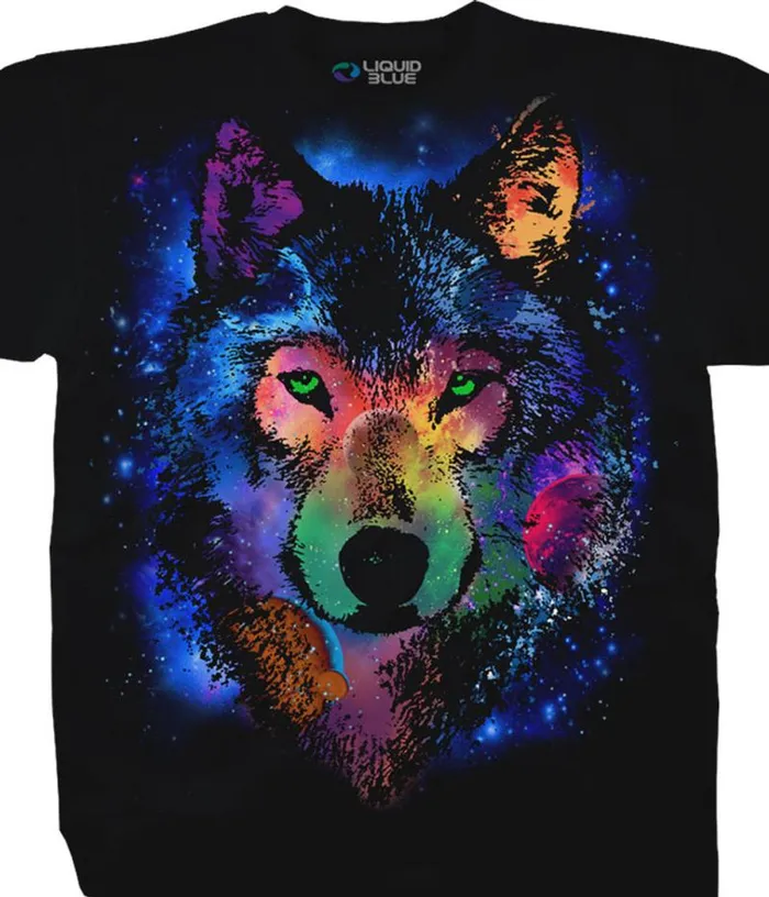 Liquid Blue TShirt Men Cosmic Wolf Black TShirt