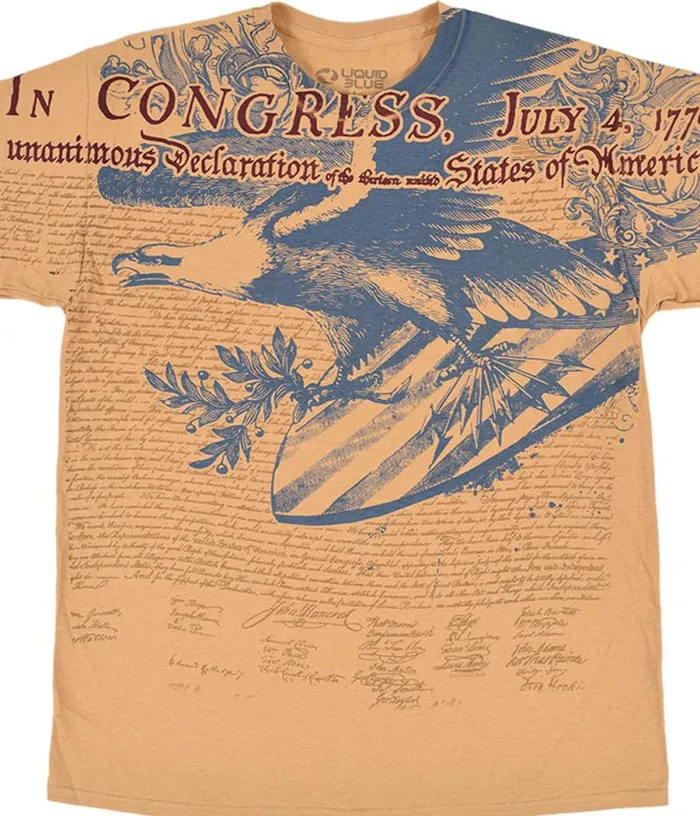 Liquid Blue TShirt Men Declaration Of Independence Gold TShirt